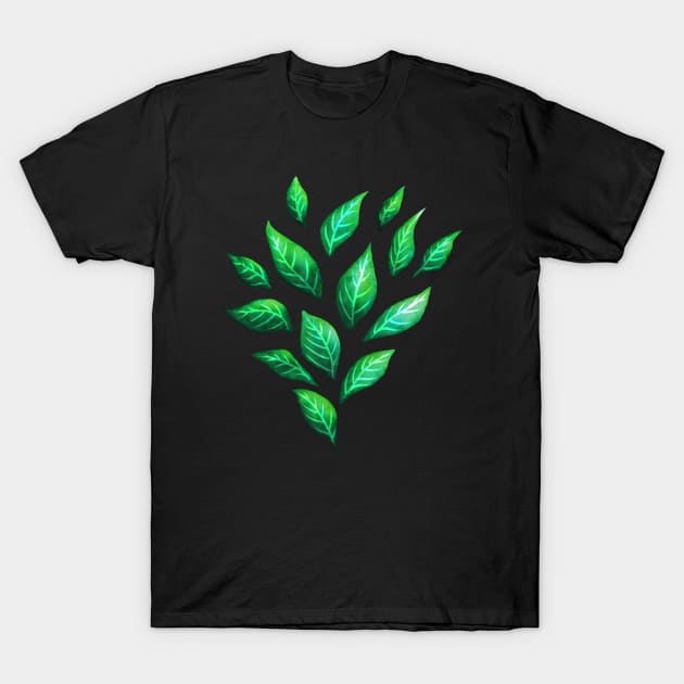 Dark Abstract Green Leaves T-Shirt by Boriana Giormova